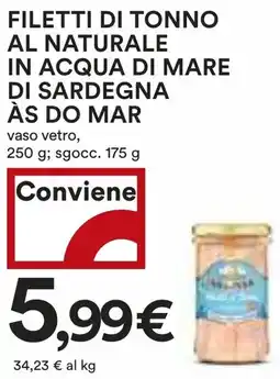 Coop Filetti di tonno al naturale in acqua di mare di sardegna às do mar offerta