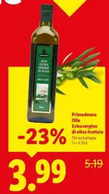 Lidl Primadonna Olio Extravergine di oliva fruttato offerta