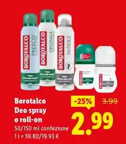 Lidl Borotalco Deo spray o roll on offerta