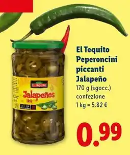 Lidl El Tequito Peperoncini piccanti Jalapeño offerta
