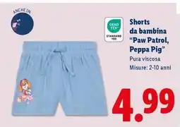Lidl Shorts da bambina Paw Patrol, Peppa Pig offerta