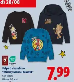 Lidl Felpa da bambino Mickey Mouse, Marvel offerta