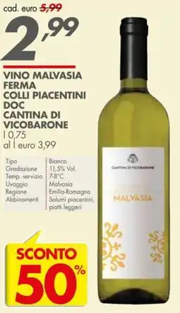 Italmark Vino malvasia ferma colli piacentini doc CANTINA DI VICOBARONE offerta