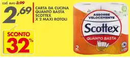 Italmark Carta da cucina quanto basta SCOTTEX x 2 maxi rotoli offerta