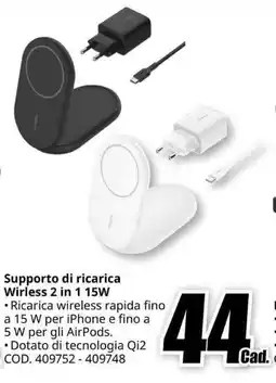MediaWorld belkin Supporto di ricarica Wirless 2 in 1 15W offerta