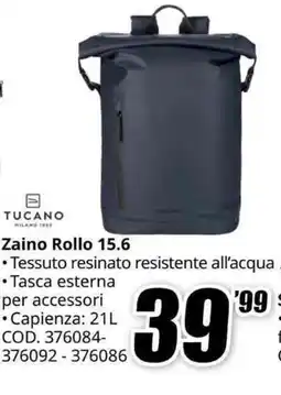 MediaWorld TUCANO Zaino Rollo 15.6 offerta