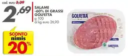 Italmark Salame -60% di grassi GOLFETTA offerta