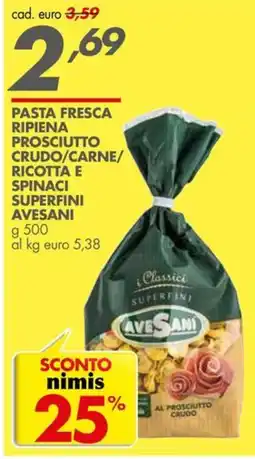 Italmark Pasta fresca ripiena prosciutto crudo/carne/ ricotta e spinaci superfini AVESANI offerta