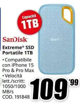 MediaWorld SanDisk Extreme SSD Portatile 1TB offerta