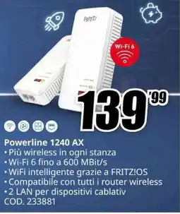 MediaWorld FRITZ! Powerline 1240 AX offerta