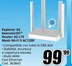 MediaWorld Explorer 4G KeeneticOSTM Router 4G LTE Mesh Wi-Fi 5 AC1200 offerta