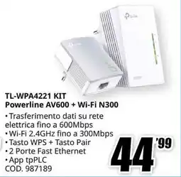 MediaWorld tp-link TL-WPA4221 KIT Powerline AV600 + Wi-Fi N300 offerta