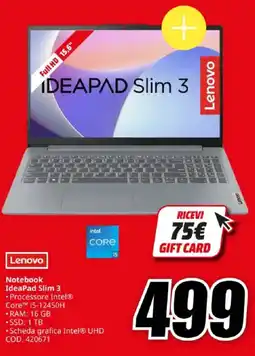 MediaWorld Lenovo Notebook IdeaPad Slim 3 offerta