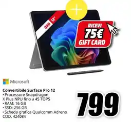 MediaWorld Microsoft Convertibile Surface Pro 12 offerta
