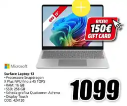MediaWorld Microsoft Surface Laptop 13 offerta
