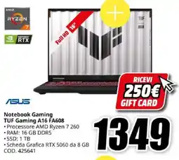 MediaWorld ASUS Notebook Gaming TUF Gaming A16 FA608 offerta