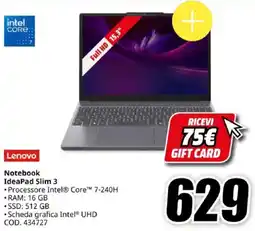 MediaWorld Lenovo Notebook IdeaPad Slim 3 offerta