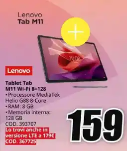 MediaWorld Lenovo Tablet Tab M11 Wi-Fi 8+128 offerta