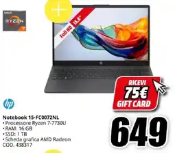 MediaWorld hp Notebook 15-FC0072NL offerta