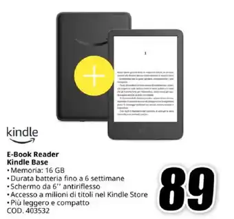 MediaWorld kindle E-Book Reader Kindle Base offerta