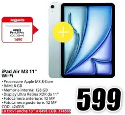 MediaWorld iPad Air M3 11" Wi-Fi offerta
