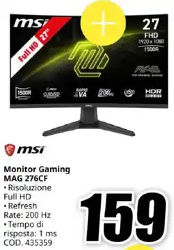 MediaWorld msi Monitor Gaming MAG 276CF offerta