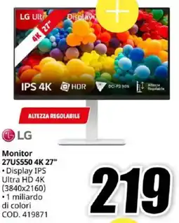 MediaWorld LG Monitor 27US550 4K 27" offerta
