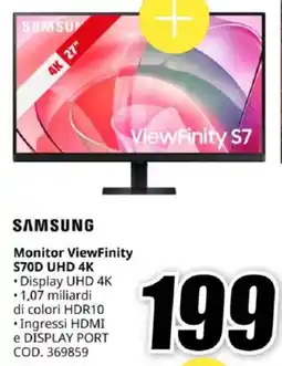 MediaWorld SAMSUNG Monitor ViewFinity S70D UHD 4K offerta