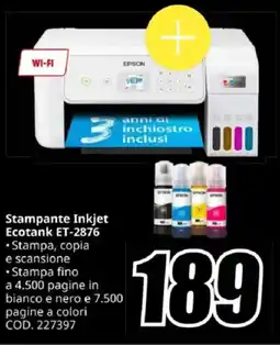 MediaWorld EPSON Stampante Inkjet Ecotank ET-2876 offerta