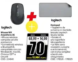 MediaWorld logitech Mouse MX Anywhere 3S + Deskpad offerta