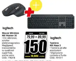 MediaWorld logitech Mouse Wireless MX Master 35 + Tastiera MX Keys S offerta