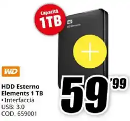 MediaWorld WD HDD Esterno Elements 1 TB offerta