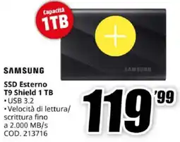 MediaWorld SAMSUNG SSD Esterno T9 Shield 1 TB offerta