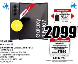 MediaWorld SAMSUNG Smartphone Galaxy Z Fold7 512 offerta