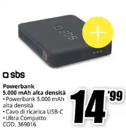 MediaWorld sbs Powerbank 5.000 mAh offerta