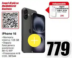 MediaWorld iPhone 16 offerta
