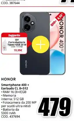 MediaWorld HONOR Smartphone 400 + Earbuds CL 8+512 offerta