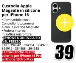 MediaWorld Custodia Apple MagSafe in silicone per iPhone 16 offerta