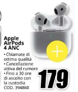 MediaWorld Apple AirPods 4 ANC offerta