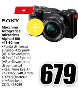 MediaWorld SONY Macchina fotografica mirrorless Alpha 6100 +16-50mm offerta