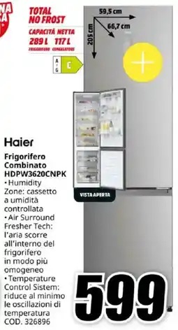 MediaWorld Haier Frigorifero Combinato HDPW3620CNPK offerta
