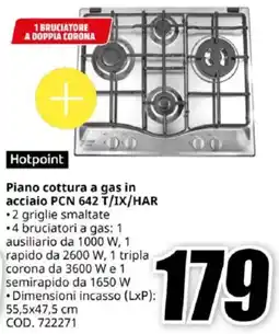 MediaWorld Hotpoint Piano cottura a gas in acciaio PCN 642 T/IX/HAR offerta