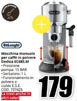 MediaWorld DeLonghi Macchina manuale per caffè in polvere Dedica EC685.M offerta