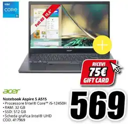 MediaWorld acer Notebook Aspire 5 A515 offerta