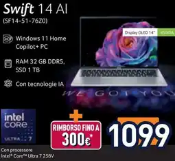 Unieuro acer Swift 14 Al offerta