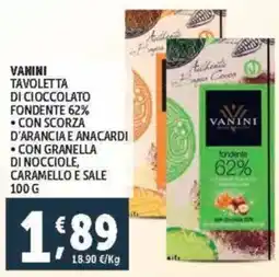 Deco Supermercati Vanini tavoletta di cioccolato fondente 62% offerta
