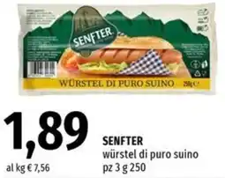 Famila Market SENFTER würstel di puro suino offerta