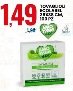 Eurospin Tovaglioli ecolabel 38x38 cm, 100 pz AMO ESSERE offerta