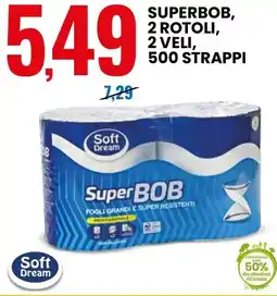 Eurospin Superbob, 2 rotoli, 2 veli, 500 strappi Soft Dream offerta