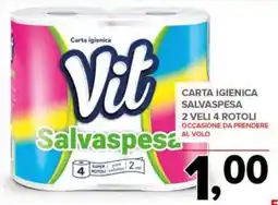 Todis Vit Carta igienica salvaspesa 2 veli 4 rotoli offerta
